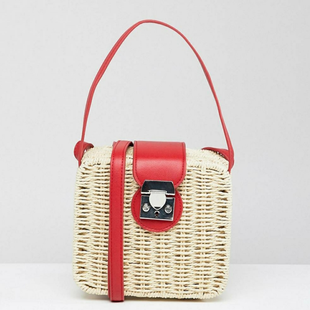 NWT Stradivarius Leather & Straw Bag